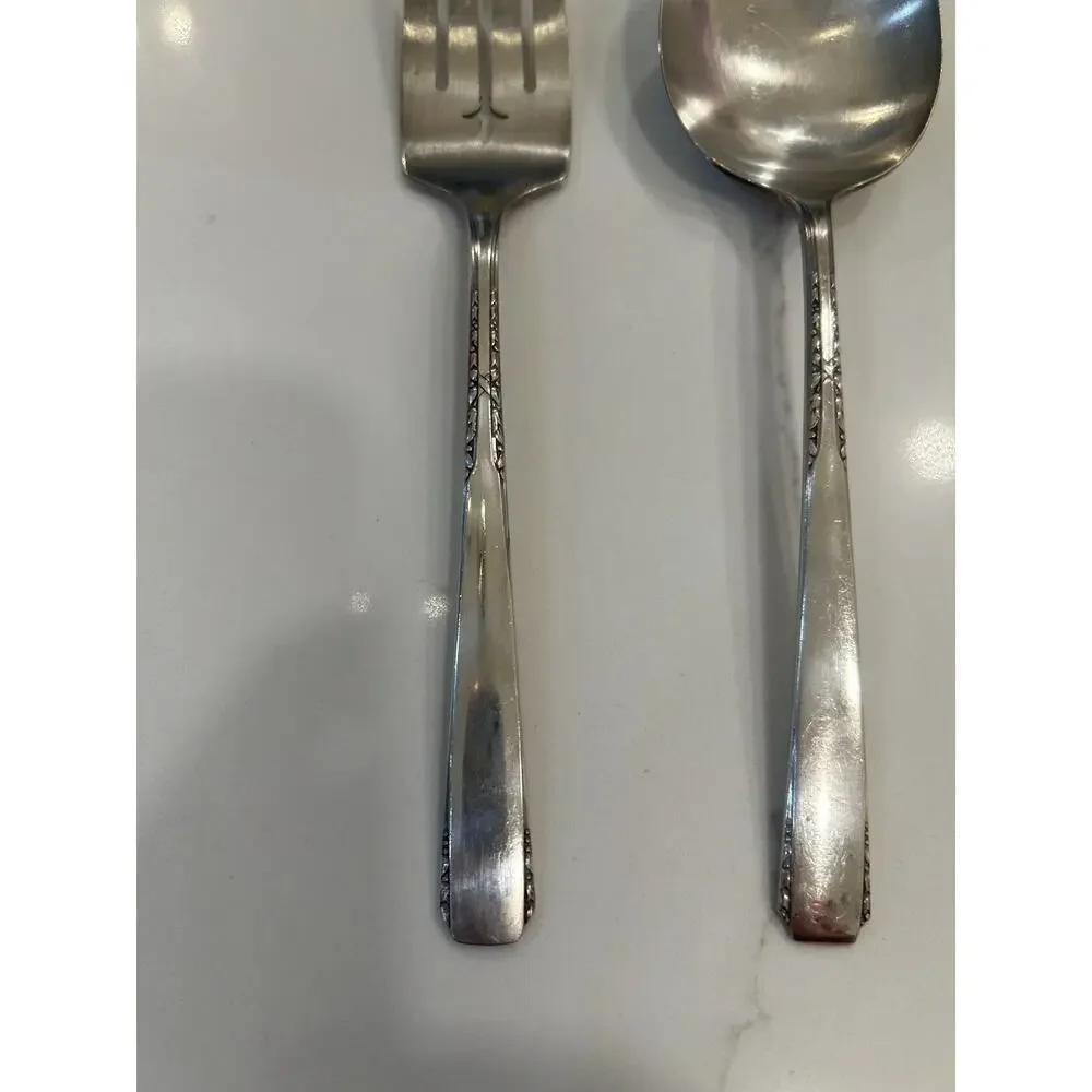 Vtg Wm A Rogers A1 Plus 1936 Camelot-Harvest Large Serving Spoon & Meat Fork SP